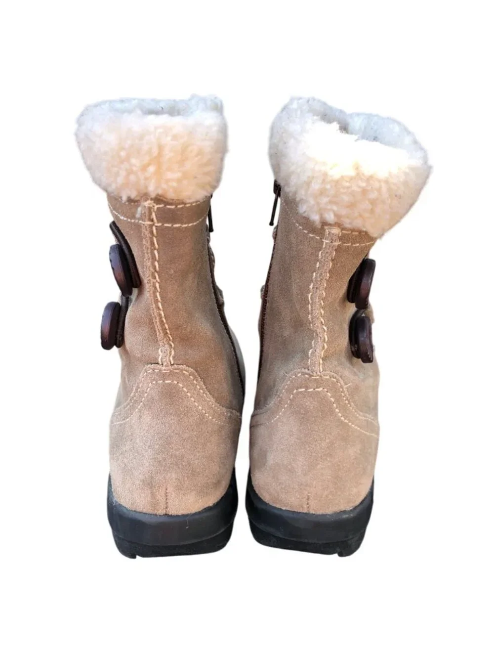 Clarks Ankle Boots Beige Suede Womens 6M Faux Fur Lining Side Zipper